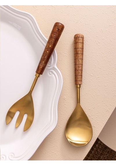 The Mia Ckb0270 Wood Salata Servis Takımı 2 Parça Gold