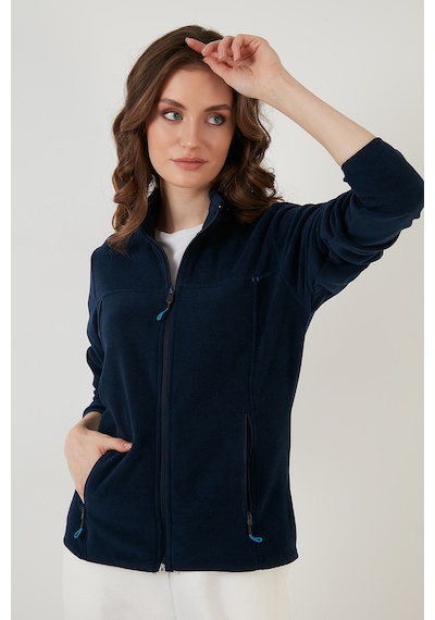 Lela Slim Fit Anti-Pilling Tüylenme Yapmayan Fermuarlı Cepli Hırka 2' Li Paket Bayan Polar 5907002S2 Haki-Lacivert