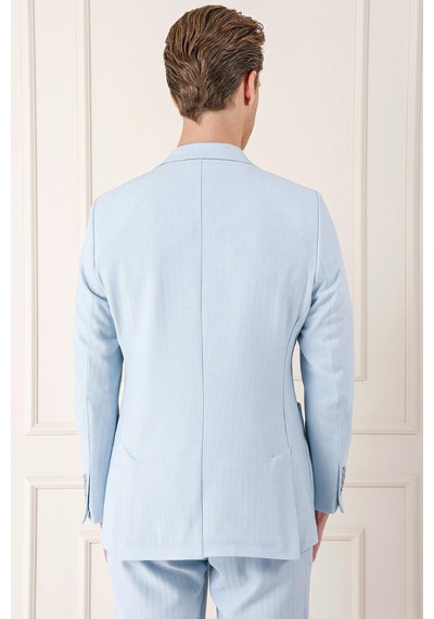 Efor Comfort Fit Çift Yırtmaç Balıksırtı Dokuma Pamuk Casual Mavi Ceket C 672 Mavi