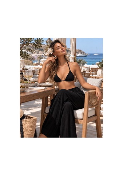 Gael Ibiza Siyah Üçgen Tanga Bikini + Siyah Dökümlü Plaj Pantolonu Beachwear Set Siyah Siyah Gael Ibiza Siyah Üçgen Tanga Bikini + Siyah Dökümlü Plaj Pantolonu Beachwear Set Siyah Siyah