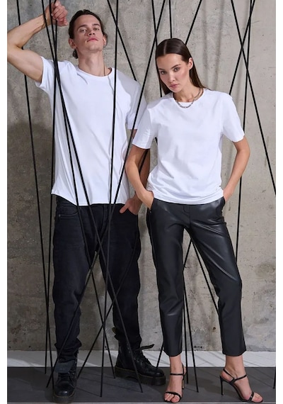 Uyguntarz Unisex Pamuklu Oversize Basic Tshirt Beyaz
