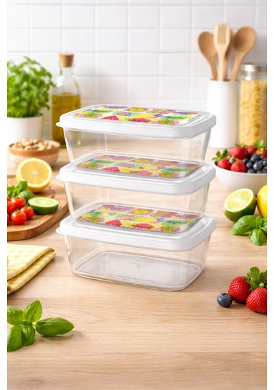 Emilahome Desenli Kapak 1200 Ml 3'lü Saklama Kabı Seti Şeffaf - 868897051 Şeffaf