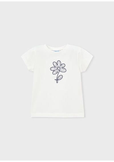 Mayoral Kız Çocuk Çiçek Desenli T-shirt Krem - 00174