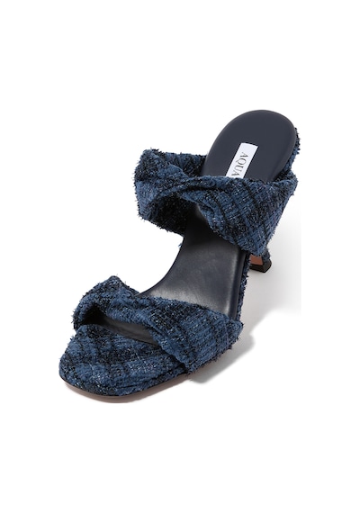 Aquazzura 95mm Topuklu Şık Denim Görünümlü Tweed Terlik Mavi