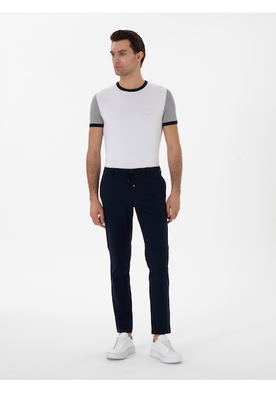 Cacharel Lacivert Slim Fit Beli Bağcıklı Esnek Klasik Pantolon