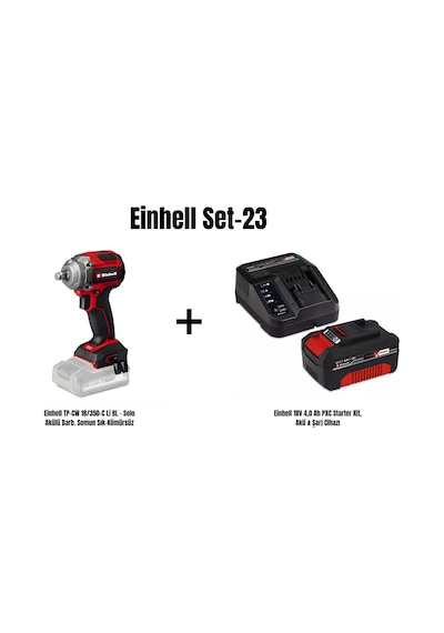 Einhell Set-23 TP-CW 18/350-C Li Bl - Solo Akülü Darbeli Somun Sıkma Makinesi + Einhell 18V 4AH Pxc Starter Kit Akü & Şarj Cihazı