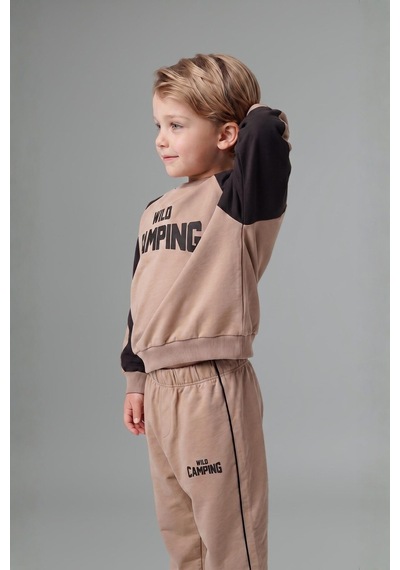 Defacto %100 Pamuk Baskılı Sweatshirt Üst Elastik Bel Alt 2li Takım Erkek Bebek I0274a526aubn615 Kahve-bn615
