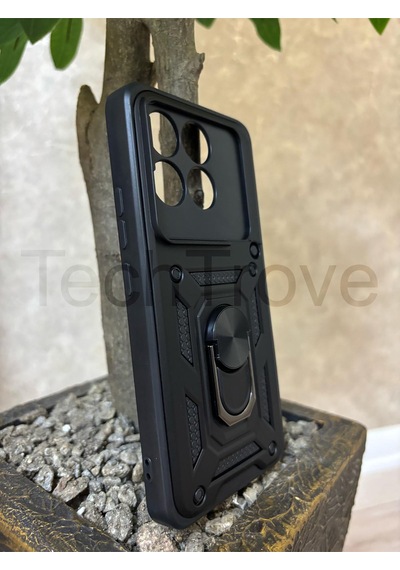 Poco F6 Pro Kılıf Kızaklı Kamera Korumalı Yüzüklü Standlı Tank Kapak