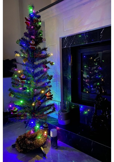 120 Cm Yılbaşı Çam Ağaç Seti 5 Metre Peri Led Işıklı Ve Yılbaşı Süsleri Paketi, Kar Spreyi