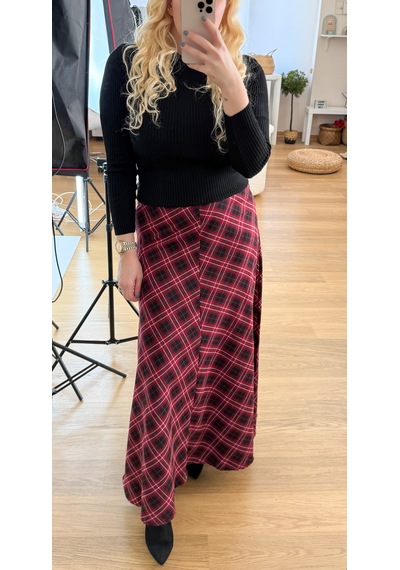 Modaonna Bordo Ekose Maxi Etek