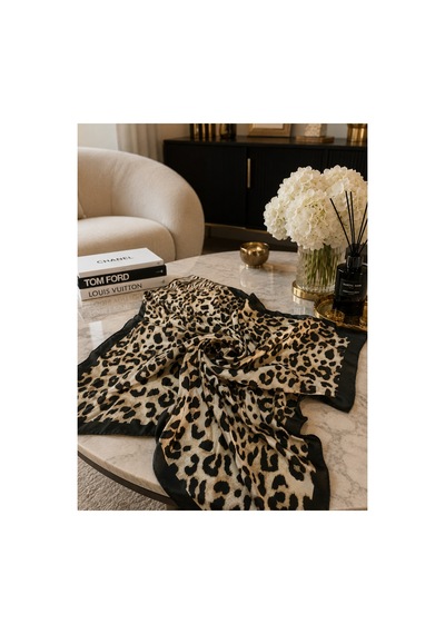 Inno 70x70 Cm Premium Saten Leopar Desenli Fular Turuncu
