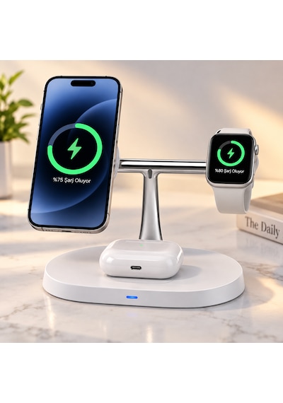 3in 1 Kablosuz Şarj Standı 15w Telefon Akıllı Saat Kulaklık Şarj İstasyonu 15w Kablosuz Şarj