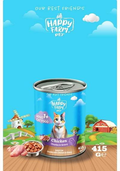 Happy Farm Yaş Kedi Maması Tavuklu 415 Gr 36 Adet