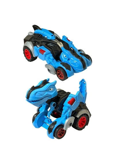 Trex Dinazor Figür Araba Sürtmeli Teker Transformers Robot Dinozor 15cm Mavi Renkli