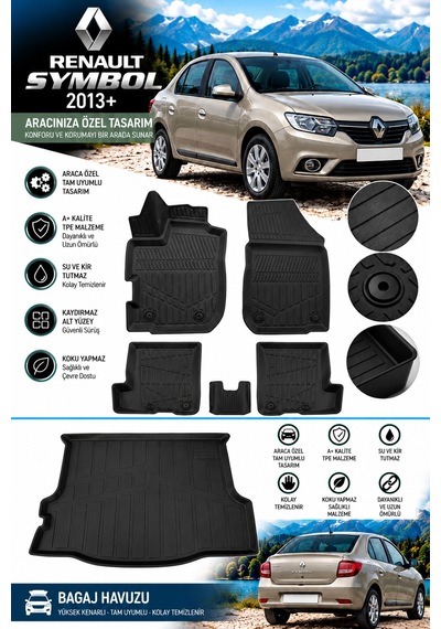 Renault Symbol 2016 Model Havuzlu Paspas Takımı + Bagaj Havuzu -modx-