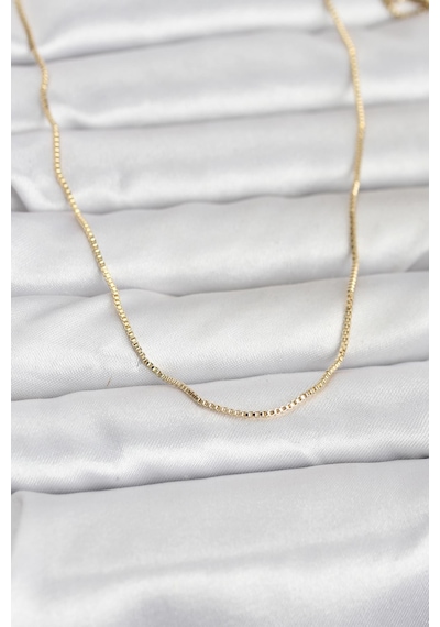 Cm 14k Gold Renk İnce Kare Zincirli Model 60 Cm Kadın Kolye - Lisinya altın