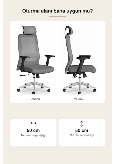 Upstyle Yamaç Başlıklı Ergonomik Çalışma Ve Yönetici Koltuğu Gri 66 125 65 Cm
