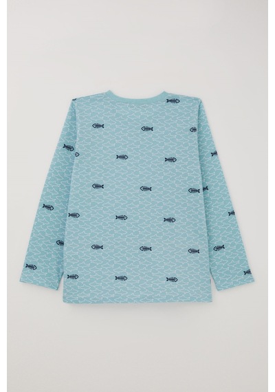 Breeze Erkek Çocuk Pijama Takımı Deniz Temalı Köpekbalığı Desenli 4-8 Yaş , Turkuaz