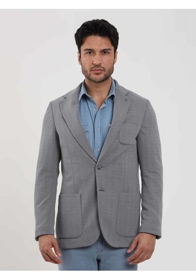 Dufy Gri Erkek Slim Fit Balıksırtı Desenli Mono Yaka Ceket - 104447-gri Gri