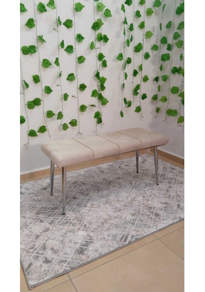 Özcan Metal Bench Krom Metal Ayaklı Mutfak Salon Antre Yatak Odası Puf Bank Bej