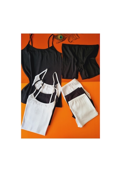 Demirsa Boutique Pamuklu Fitilli Siyah Ve Beyaz Kadın İp Askılı 4'lü Atlet Ve Külot-şort Takım Beyaz2-siyah2 Demirsa Boutique Pamuklu Fitilli Siyah Ve Beyaz Kadın İp Askılı 4'lü Atlet Ve Külot-şort Takım Beyaz2-siyah2