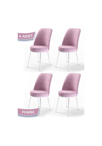 Canisa Concept Dexa Serisi Pembe Renk 4 Adet Sandalye, Renk Pembe, Ayaklar Beyaz Pembe