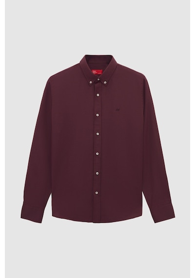 D'S Damat Ds Damat Slim Fit Mürdüm Oxford Düğmeli Yaka Kolay Ütülenebilir Nakış Detaylı Pamuklu Gömlek 4hc02ort03265 Mrd