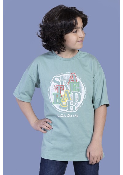 Toontoy Kids Toontoy Erkek Çocuk Renkli Baskılı Tişört Yeşil