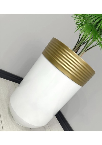 Elegant Dekoratif Eskitme Darbuka Parlak Beyaz Saksı 60cm