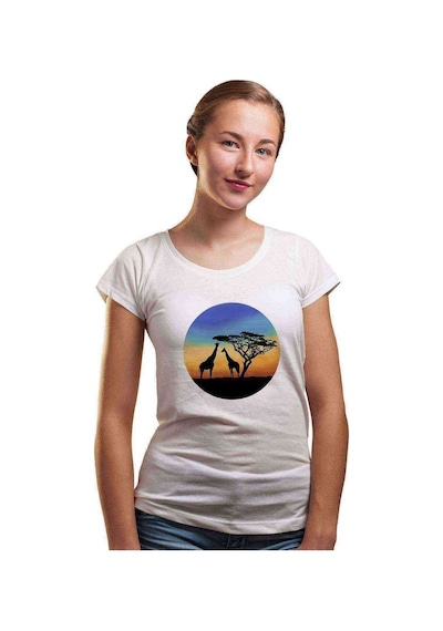 Silhouette Giraffe Kadın Beyaz Tshirt