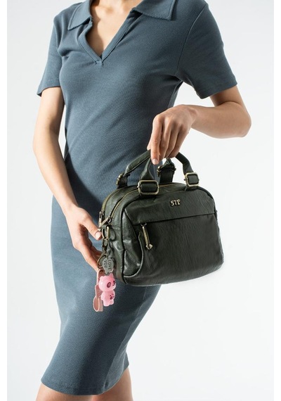 Baginn Vegan Deri Günlük Kadın Postacı Çanta Çapraz Askılı Omuz Çantası Y.s. Deri 27 23 Cm Charm Hediyeli Yeşil