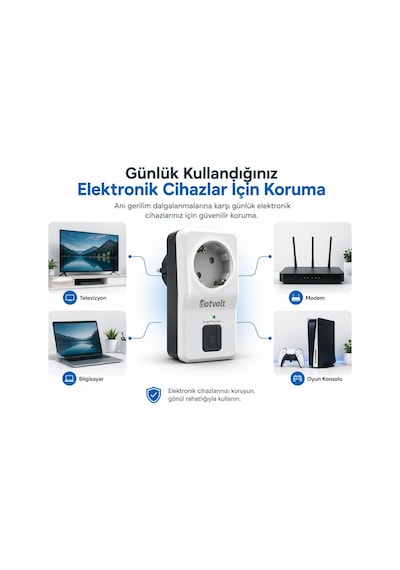 Dotvolt 1050 Joule Akım Korumalı Tekli Topraklı Priz, Aşırı Ve Ani Gerilim Koruyucu, 16a 3680w, Yıldırım Etkilerine Karşı Koruma