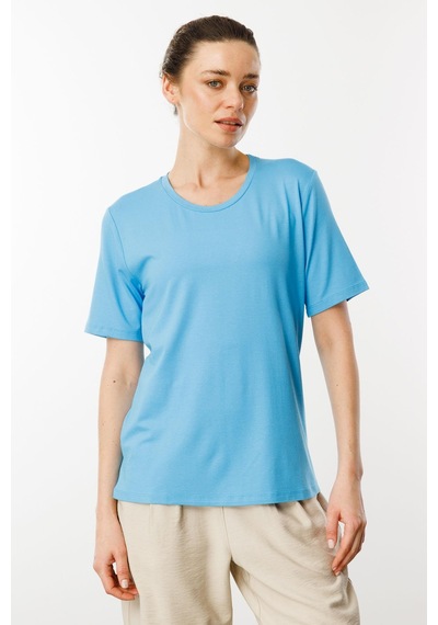 Kadın Sıfır Yaka Basic Penye T-shirt Mavi Mavi