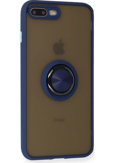 Newface Apple İphone 7 Plus Kılıf Montreal Yüzüklü Silikon Kapak - Lacivert