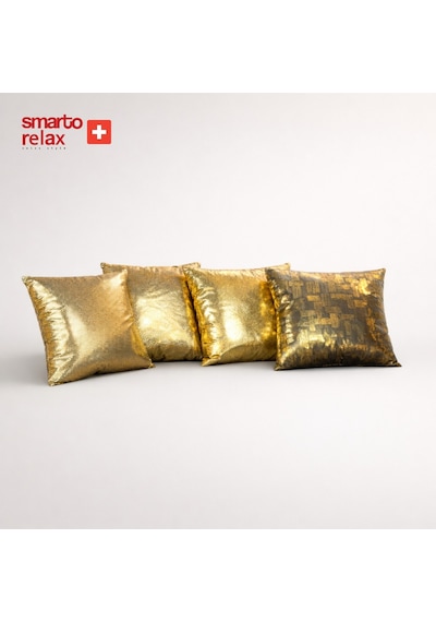 Smarto Relax 4'lü Antibakteriyel Desenli Gold Dekoratif Dolgulu Kırlent 45x45 Cm