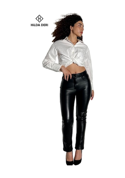 Jean Model Cepli Siyah Hakiki Deri Pantolon Aster 001