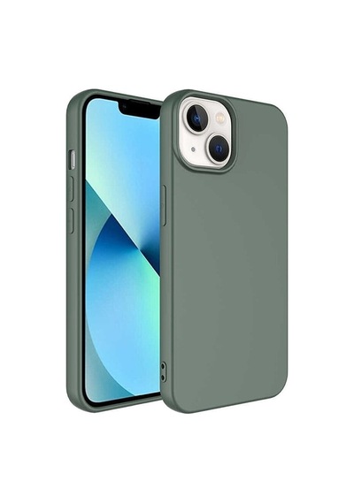 Apple iPhone Uyumlu 14 Içi Kadife Yumuşak Soft Renkli Silikon Lansman Telefon Kılıfı iPhone Uyumlu 14 Haki