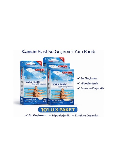 Cansın Plast Su Geçirmez Yara Bandı 10'lu 3 Paket Waterproof First Aid Plaster