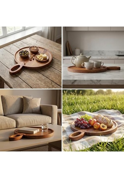 20 Cm Bambu Ahşap Yuvarlak Pasta Kahvaltı Servis Sunum Tabağı Diğer