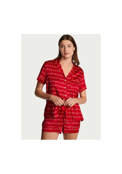 Victoria's Secret Saten Kısa Pijama Takımı Kırmızı