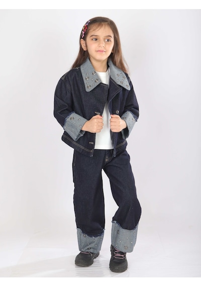 Xo Kids Kız Çocuk 3lü Alt Üst Kombin Takmı 4-13 Yaş Set0478 Mavi