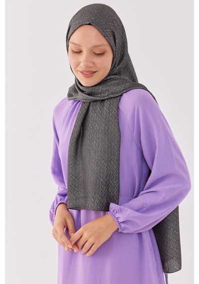 Mirsoy Scarf Halka Desen Parlak Jakar Şal - Duman Duman