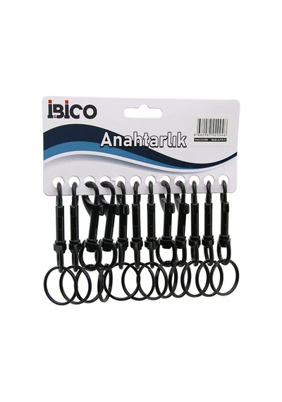 İbico İ12-004 Siyah Klasik Metal Anahtarlık Yuvarlak Halkalık Kemer Geçmeli- 12'li Paket