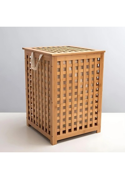 Bambu Kare Dekoratif Çamaşır Sepeti 45x45x62 /ev/dekorasyon/çamaşır/bambu/natural Çok Renkli