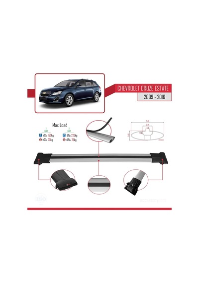 Chevrolet Cruze 2009-2016 Arası İle Uyumlu Fly Model Ara Atkı Tavan Barı Gri