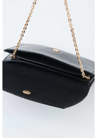 Vivaq Kadın Siyah Zarf Tasarım 2 Bölmeli Mini Zincir Askılı Çıt Çıt Kapama Clutch Ve El Çantası