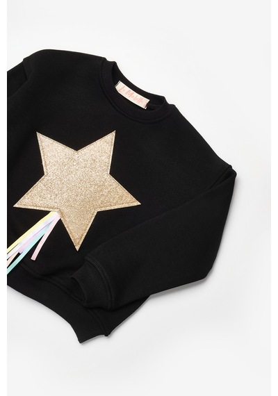 Le Mabelle Siyah Yıldız Nakışlı Kurdele Detaylı Uzun Kollu Kız Çocuk Sweatshirt Siyah