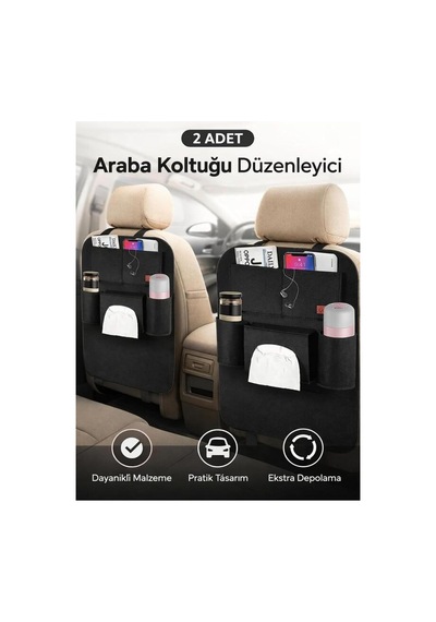 2 Adet Araba Araç Koltuk Arkası Organizer Koltuk Arkası Eşya Düzenleyici Oto Telefon Bardak Tutucu - Wa5025
