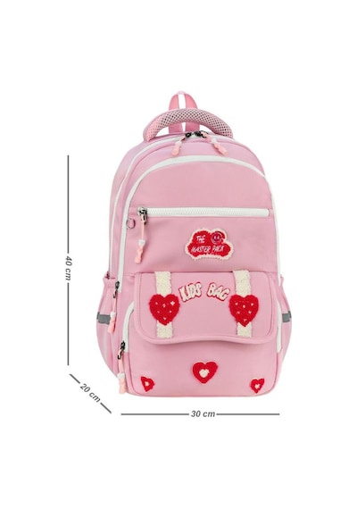 İlkokul Kız Çocuk Çantası 3'lü Set Kalpli Desen 40 30 Cm Beslenme Çantası Kalem Kutusu Ortopedik Pembe