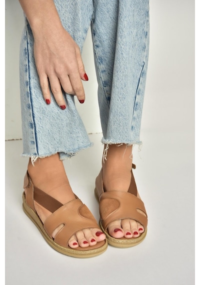 Fox Shoes Y555554003 Taba Hakiki Deri Günlük Kadın Sandalet Taba